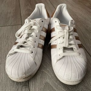 White and Gold Adidas Superstars